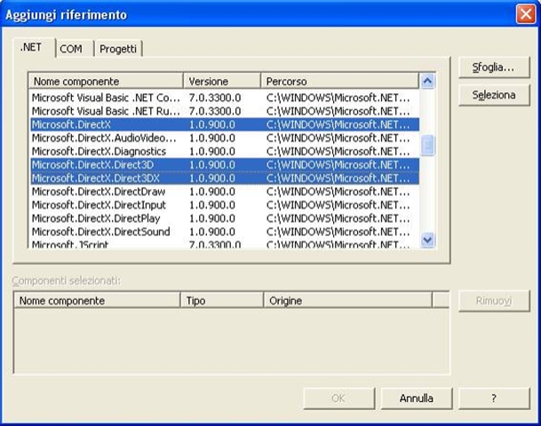 Riferimenti librerie directx in visual studio